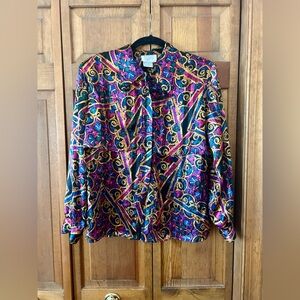 Tess Women’s Sz 8 Vintage Maximalist Purple Gold & Black Long Sleeve Button Down